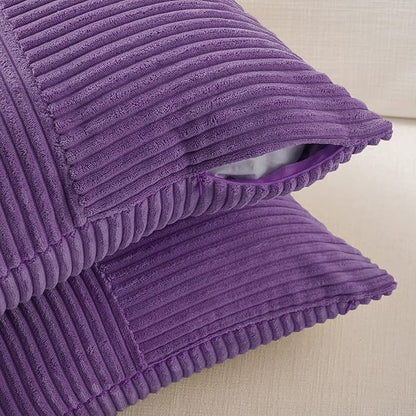 Fancy Homi Set of 2, Purple Patchwork Corduroy Decorative Soft Striped Modern Accent Cushion Case Farmhouse Boho Neutral Throw Pillow Covers for Chair Couch Bed Sofa Living Room 32x16 Inch