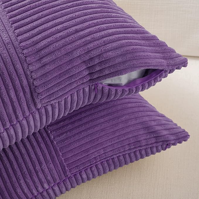 Fancy Homi 2 Packs Purple Lumbar Decorative Throw Pillow Covers 16x26 Inch for Living Room Couch Bed Sofa, Farmhouse Home Decor, Soft Striped Corduroy Rectangle Accent Cushion Case 65x40 cm