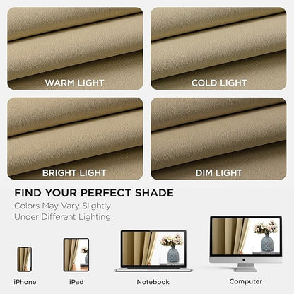 Joydeco Blackout Curtains 63 Inch Length 2 Panels Set, Thermal Insulated Long Curtains & Drapes 2 Burg, Room Darkening Grommet Drapes for Bedroom Living Room Windows (W42 x L63 Inch, Beige)