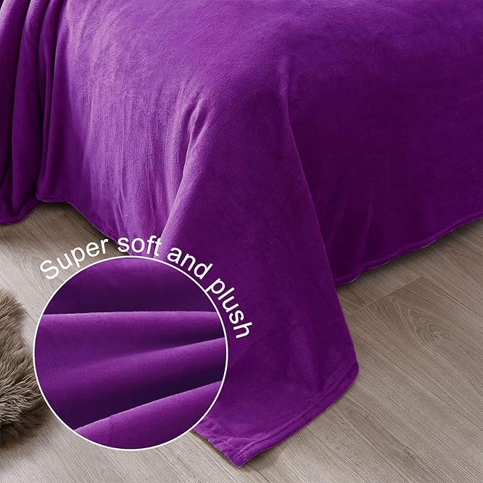 Exclusivo Mezcla Fleece Blanket Twin Size for Bed, Super Soft and Warm, All Season, Cozy, Plush, Lightweight, 60x80 Inches Purple