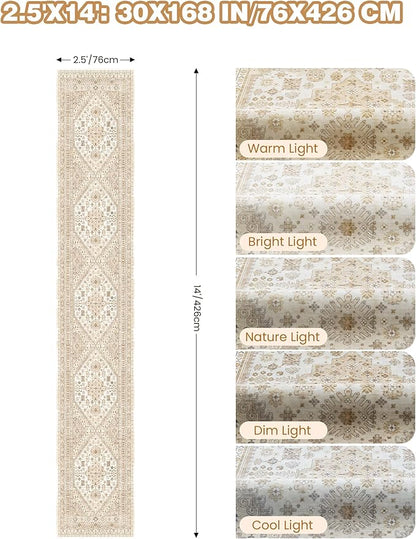 Washable Runner Rug 2.5x14, Non-Slip Long Kitchen Mats for Floor, Vintage Rug for Entryway, Soft Hallway Runner for Dining Room, Bedroom, Living Room(Cream/Beige,2.5'x14')