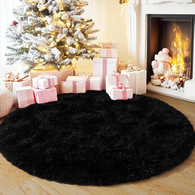 4'x4' Black Round Rug for Bedroom, Ultra Soft Fluffy Circle Rug for Kids Girls Boys Room, Cute Shag Rugs for Living Room Playroom Teen Room Home Decor Rug