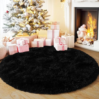 4'x4' Black Round Rug for Bedroom, Ultra Soft Fluffy Circle Rug for Kids Girls Boys Room, Cute Shag Rugs for Living Room Playroom Teen Room Home Decor Rug