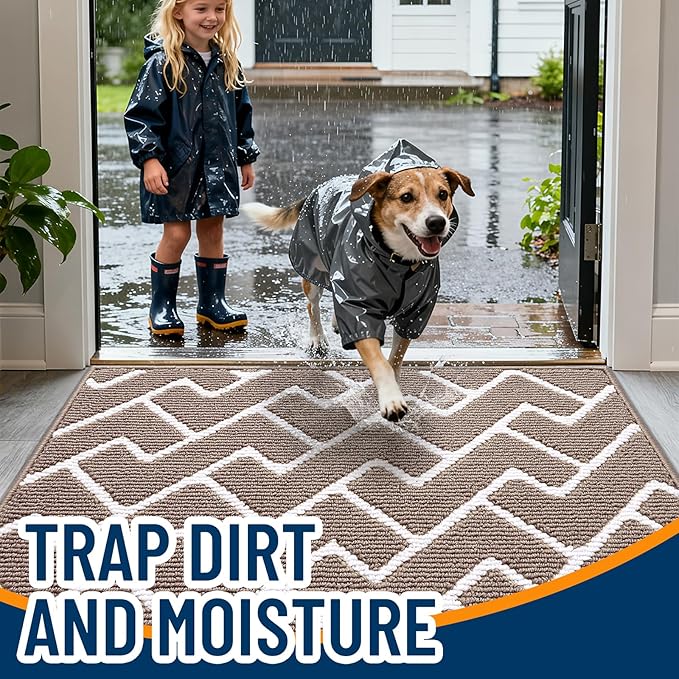 OLANLY Front Door Mat, Non-Slip Rubber Backing, Dirt Resistant and Absorbent, Washable, Easy to Clean Low-Profile Indoor Doormat for Back Door, Entryway, Inside Entrance, 40x32, Brown