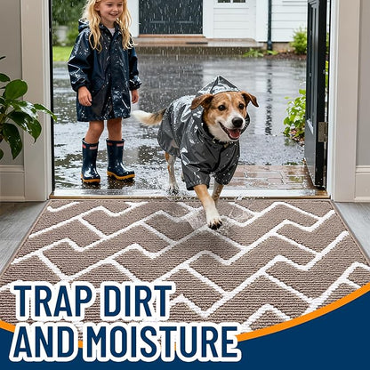 OLANLY Front Door Mat, Non-Slip Rubber Backing, Dirt Resistant and Absorbent, Washable, Easy to Clean Low-Profile Indoor Doormat for Back Door, Entryway, Inside Entrance, 32x20, Brown