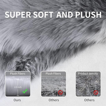 Fluffy Area Rug, Grey Faux Fur Rug for Bedroom 3'x5', Soft Shag Fuzzy Rugs for Living Room, Gray Furry Bedside Nursery Rug Plush Indoor Floor Carpet for Kids Room Teen Dorm,Home Decor Aesthetic
