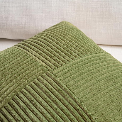 Fancy Homi 2 Packs Moss Green Decorative Throw Pillow Covers 16x16 Inch for Living Room Couch Bed, Rustic Farmhouse Boho Home Decor, Soft Corss Patchwork Corduroy Textured Square Cushion Case 40x40 cm