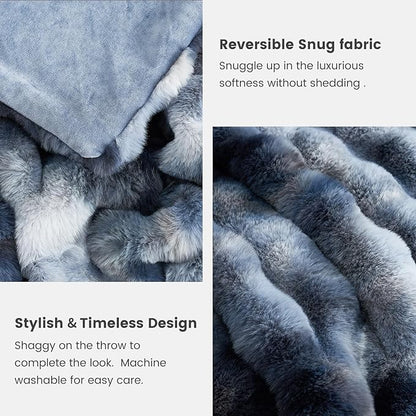 Cozy Bliss Faux Fur Throw Blanket for Couch, Fuzzy Soft Plush Thick Bubble Blanket for Sofa Bedroom Living Room, 50 * 60 Inches Tie-dye Blue