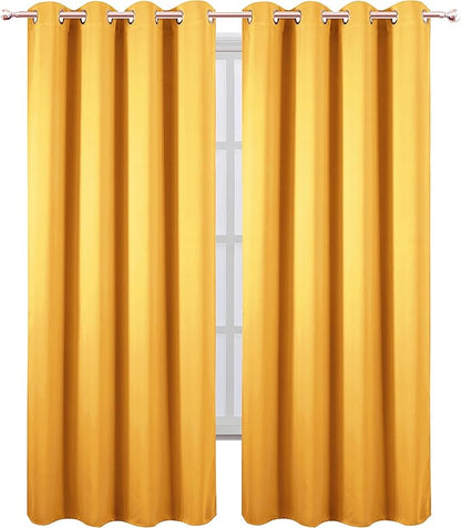LEMOMO Blackout Curtains 66 x 95 inch/Yellow Curtains Set of 2 Panels/Thermal Insulated Room Darkening Bedroom Curtains