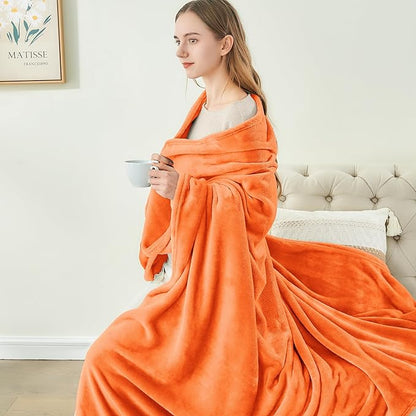 BEDELITE Fleece Blankets 108 inch x90 Size Orange Throw Blankets for Bed & Couch,Plush Cozy Fuzzy Blanket, Super Soft & Warm Lightweight Fall Blankets