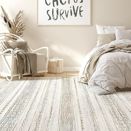 Nakagishi 8x10 Area Rugs Living Room: Washable Boho Large Neutral Soft Farmhouse Rug Stain Resistant Modern Moroccan Non-Slip Indoor Carpet for Bedroom Nursery Kids Playroom Office Dining Room