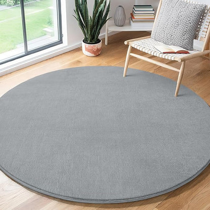 Amearea Grey Round Area Rugs 5ft Washable Circle Rugs for Bedroom Living Room, Fluffy Indoor Thickened Memory Foam Rug, Non Slip Minimalist Circular Carpet for Kids Boys Girls Dorm Nursery Room Decor