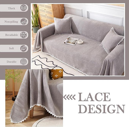 HANDONTIME Couch Cover for Dogs Grey Sectional Couch Covers for 3 Cushion Couch Sofa Flower Lace Sofa Covers Machine Washable Easy Install Futon L Shaped Couch Cushion Covers for Cat Kids, 71" X134"