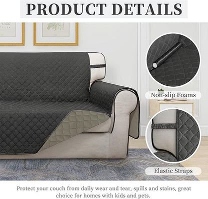 ISSUNTEX Double Protection 100% Waterproof Sofa Covers for Living Room, Couch Covers for 3 Cushion Couch Sofa, Reversible Furniture Protector Sofa Cover for Dogs, Pets, Kids (Sofa, Dark Gray/Beige)