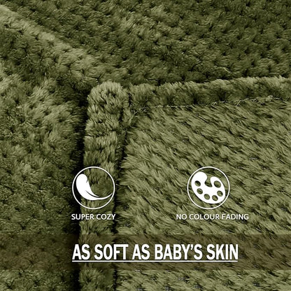 Exclusivo Mezcla Fleece Bed Blanket Twin Size, Super Soft and Warm Blankets for Couch, Sofa and Bed Waffle Textured, Cozy, Fuzzy and Lightweight (Olive Green, 60x80 Inches)
