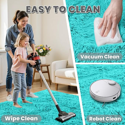 8x10 Area Rugs for Living Room Rug: Soft Fluffy Shag Teal Blue Rugs for Bedroom, Non-Slip Large Fuzzy Plush Rug Indoor Floor Carpet for Nursery Kids Boys Girls Room, Dorms, Playroom, Modern Home Decor