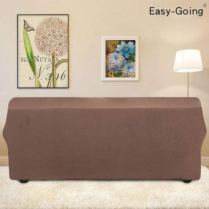 Easy-Going Stretch 4 Seater Sofa Slipcover 1-Piece Sofa Cover Furniture Protector Couch Soft with Elastic Bottom for Kids, Polyester Spandex Jacquard Fabric Small Checks Brown