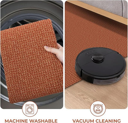 KOZYFLY Runners for Hallways 2x8 ft Washable Kitchen Runner Non Slip Rubber Backed Hall Runners Cotton Entryway Runner Rugs Floor Carpet for Indoor Backdoor Bedroom Kitchen, Orange/Tan