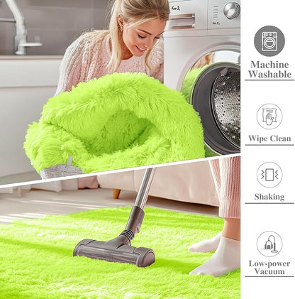 OLANLY 2x4 Machine Washable Runner Rugs for Hallway, Soft Fluffy Shaggy Bedside Rugs for Bedroom, Living Room, Indoor Floor Carpet for Kids Girls and Boys, Home Decor Aesthetic, Lime Green