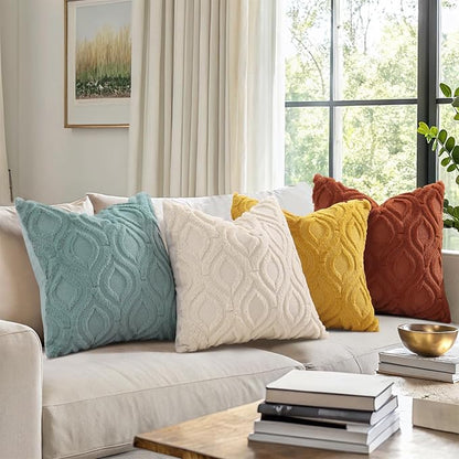 decorUhome Summer Throw Pillow Covers 22x22 Inch Set of 2, Soft Plush Faux Wool Mustard Yellow Solid Couch Pillow Covers, Accent Euro Sham Farmhouse Square Pillow Cases for Sofa Bed Living Room