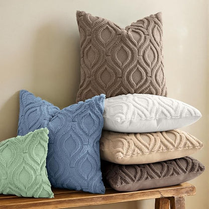 decorUhome Throw Pillow Covers 26x26 Inch Set of 2, Soft Plush Faux Wool Light Brown Solid Couch Pillow Covers, Accent Euro Sham Farmhouse Neutral Square Pillow Cases for Sofa Bed Living Room