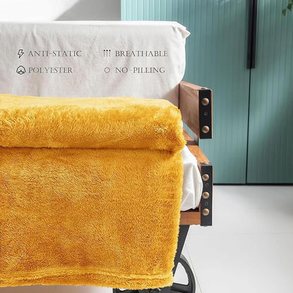 Exclusivo Mezcla Plush Fuzzy Fleece Throw Blanket Extra Large, Super Soft, Fluffy and Warm Blankets for Couch, Bed, All Season (Mustard Yellow, 50x70 inches)