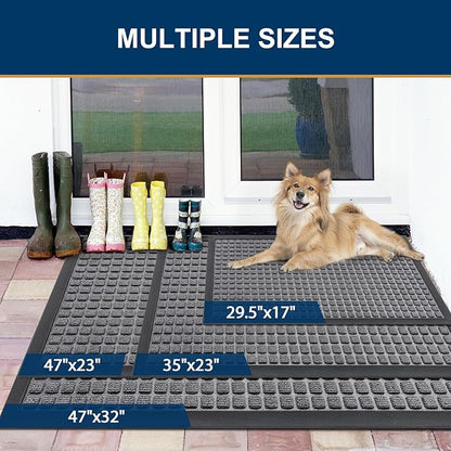 Smiry Front Door Mat Outside Entrance, Heavy Duty Natural Rubber Doormat, Non Slip, Trap Dirt and Moisture, Easy Clean, Low Profile Welcome Floor Mats for Indoor Outdoor Entry, 59x23 Inch, Mix Grey