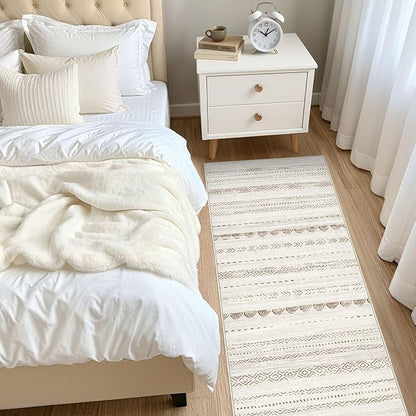 Nakagishi Runner Rug Kitchen Washable Rugs: 2x6 Non-Slip Boho Soft Modern Stain Resistant Indoor Floor Neutral Farmhouse Throw Carpet for Hallway Bathroom Laundry Room Entryway Bedroom- Beige
