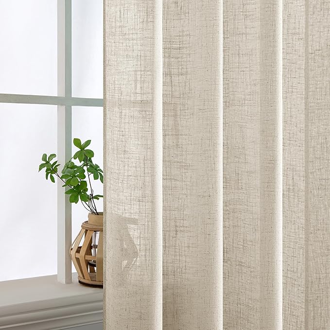 MIULEE Cream Linen Curtains 96 Inches Long 2 Panels for Bedroom Living Room, Soft Linen Textured Window Drapes Semi Sheer Light Filtering Back Tab Rod Pocket Farmhouse Modern Burlap Look Decor