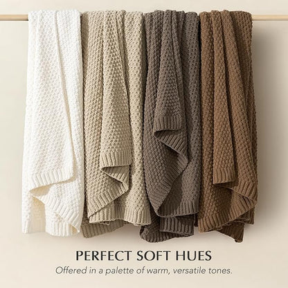 EVERGRACEHOME Chunky Chenille Knit Throw Blanket for Couch, Soft Luxurious Moss Stitch Blankets for Bed, Cozy Decorative Farmhouse Knitted Throws for Sofa, Camel Brown, 50" x 60"