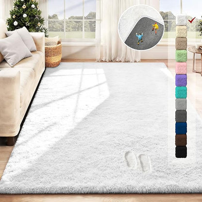 5x7 Area Rug for Living Room: Fluffy Shag Soft Washable Rugs Fuzzy Plush Indoor Carpet for Bedroom Nursery Playroom Dorm Kids Girls Boys Room (White, 5'x7')