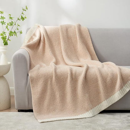 Snuggle Sac Heather Throw Blanket for Couch, Reversible Super Soft Blankets Warm Cozy Knit Fuzzy Plush Lightweight for Sofa, Bed, Camping, Picnic (Heather Beige, Throw-XL(50"x 70"))