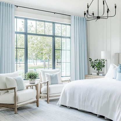 Sky Blue Curtains 84 inch Length for Bedroom Back Tab Light Filtering Semi Sheer Blue Living Room Curtains Linen Cotton Textured Drapery Panel Aesthetic Decor Light Blue 52x84