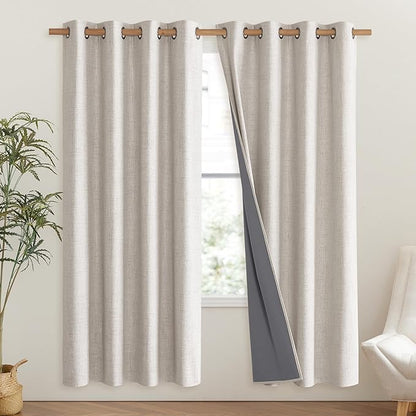 NICETOWN Brich Vintage Open Linen Weave Flax Thermal Curtains, 100% Blackout Curtains 72" Long for Dining Room, Soundproof Window Treatment Drapes for Hall Room, 52" Wide Per Panel, Set of 2