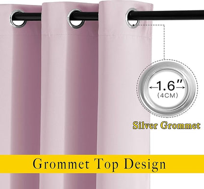 NICETOWN Room Darkening Baby Pink Curtains 63 inch Length - Window Treatment Energy Saving Room Darkening Solid Grommet Vtical Drapes for Living Room (1 Pair, 46 by 63-Inch)