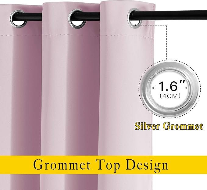 NICETOWN Insulated Room Darkening Curtains and Drapes - Microfiber Energy Saving Thermal Insulated Solid Grommet Room Darkening Draperies for Kitchen (1 Pair, 46 inches by 54 Inch, Baby Pink)