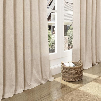 Nanspring Grey Flax Linen Curtains 102 Inches Long for Living Room Light Filtering Mordern Boho Sheer Curtains Back Tab and Rod Pocket Neutral Curtain for Bedroom Office 52x102, 2 Panels