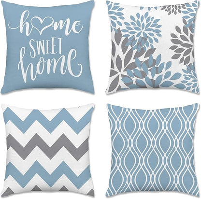 Hexagram Geometric Aqua Blue Pillow Covers 16x16 Set of 4, Decorative Outdoor Boho Modern Throw Pillow Covers, Home Sweet Home Farmhouse Cushion Case for Couch Sofa Bedroom Indoor Decor(No Insert)