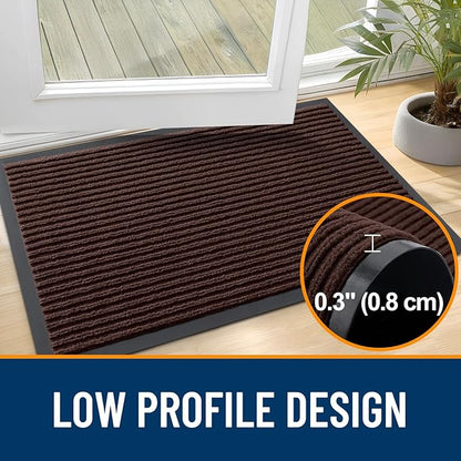 OLANLY Front Door Mat Indoor Outdoor Entrance, 2-Pack 33 x 21 Inch, Waterproof Heavy Duty Doormat, Fade Resistant, Low Profile, Easy Clean Patio Porch Welcome Floor Mats for Entry, Brown