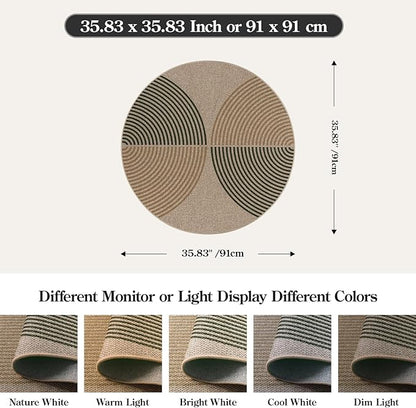 Lahome Enfys Modern Rainbow Round Rug 3ft, Circle Indoor Outdoor Rugs for Entryway Patio Washable Easy Jute Rug, Farmhouse Non Slip Small Round Rugs for Bedroom Porch Living Room Decor