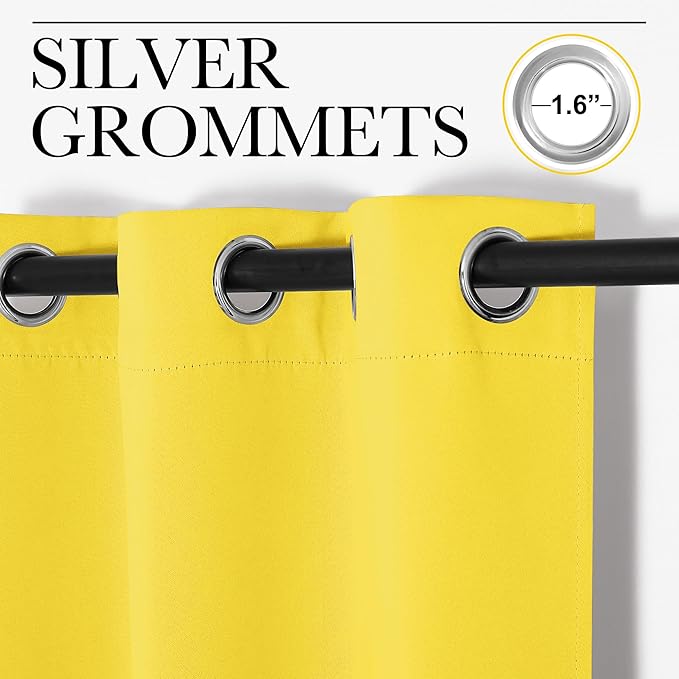 NICETOWN 84 inches Curtains for Office and Theater, Thermal Insulated Solid Grommet Drapes for Living Room (Bright Yellow, 1 Pair, 42 inches Wide)