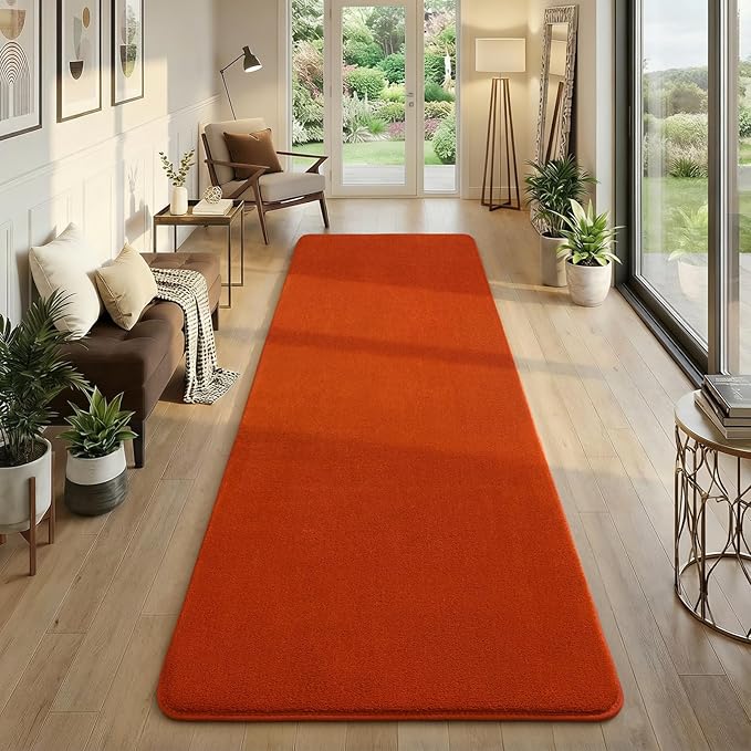 Amearea Modern Soft Hallway Runner Rug, 2x6 Feet Washable Runner Rugs for Hallway, Orange Fluffy Rug Bedroom Bedside Rugs, Non Slip Memory Foam Rug Carpet for Entrance Kitchen Living Room Decor