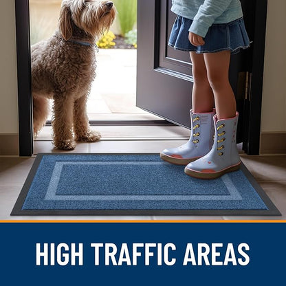 OLANLY Front Door Mat Indoor Outdoor Entrance, Waterproof All-Season, All-Weather Doormat, Sturdy Natural Rubber, Fade Resistant, Low Profile, Easy Clean Patio Porch Entryway Mat, 47x23, Light Blue