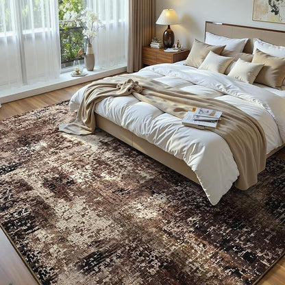 Ompaa Living Room Rug 6x9 Brown Area Rug Machine Washable Boho Coffee Rug Non Slip Abstract Vintage Indoor Large Rugs for Bedroom, Classroom, College Dorm, Farmhouse, Dining Room, Kids Playroom