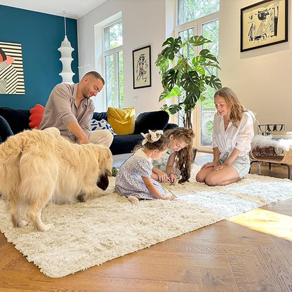OLANLY 2x3 Machine Washable Small Bedside Rug, Soft Fluffy Shaggy Entryway Throw Rugs for Bedroom, Living Room, Indoor Floor Carpet for Kids Girls and Boys, Nursery Rooms, Home Decor Aesthetic, Cream