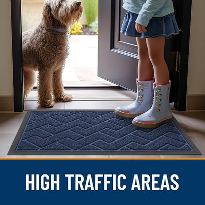 OLANLY Front Door Mat Indoor Outdoor Entrance, Waterproof All-Season, All-Weather Doormat, Sturdy Natural Rubber, Low Profile, Easy Clean Patio Porch Entryway Mat, Herringbone Brick (Blue, 29.5x17)