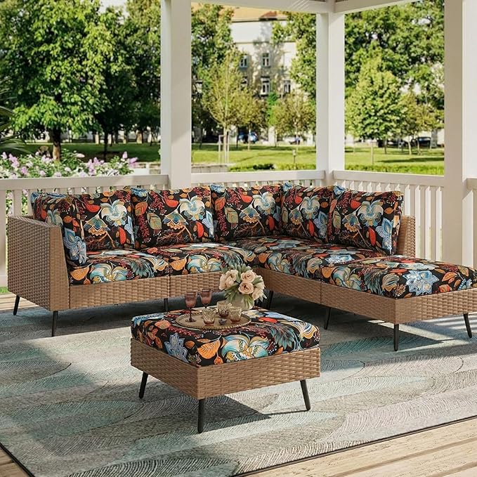 hyha Printed Couch Cushion Covers, Floral Sofa Covers Washable for 3 Cushion Couch, Stretch Pattern Outdoor Cushion Covers for Patio Furniture with Elastic Bottom(Large, Floral)