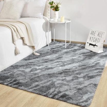 TWINNIS Super Soft Shaggy Rugs Fluffy Carpets, 6x9 Feet, Indoor Modern Plush Area Rugs for Living, Bed Room Kids Room Nursery Home Decor, Upgrade Anti-Skid Rectangular Fuzzy Rug, Grey Black