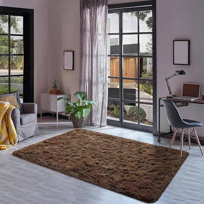 Goideal Fluffy Rug for Bedroom Living Room, 5x7 Brown Area Rugs, Faux Fur Shag Modern Carpet Ultra Soft Girls Boys Room Home Decor, Solid