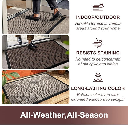 Mibao Front Door Mat, Heavy Duty Durable Welcome Mat for Outdoor Indoor, Dirt Trapper Waterproof Super Absorbent Door Mat for Entryway Outside Patio Porch, 35.5" x 24", Beige